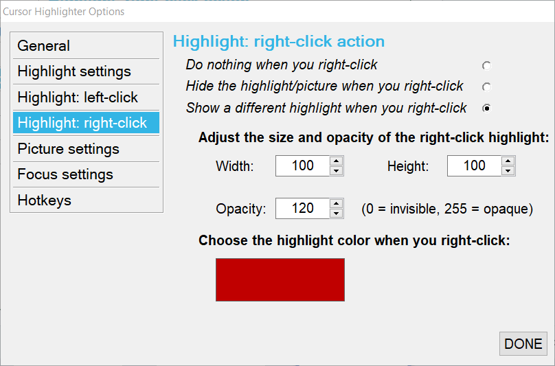 Highlight right-click setting